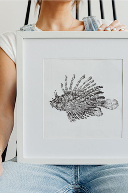 Print van een dotwork koraalduivel