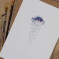 A4-print van een paarse kwal in aquarel