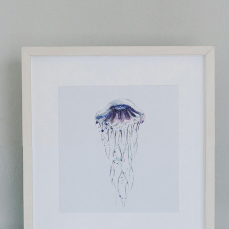 Originele aquarel van een blauwe kwal in door Francine