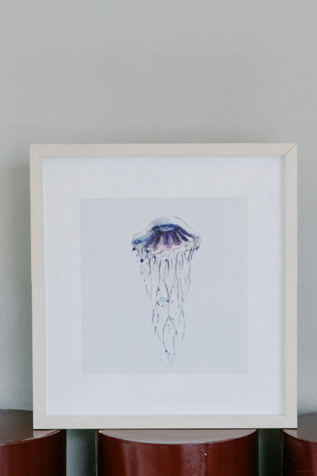 Originele aquarel van een blauwe kwal in door Francine