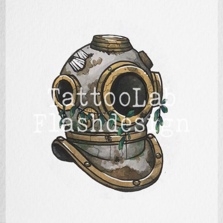 Tattoo ontwerp van een duikhelm door Aaron