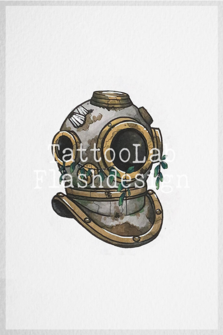 Tattoo ontwerp van een duikhelm door Aaron