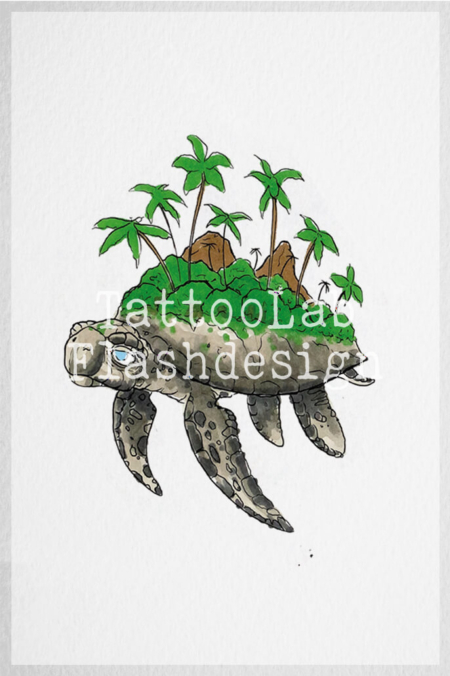 Schildpad tattoo ontwerp in kleur door Aaron