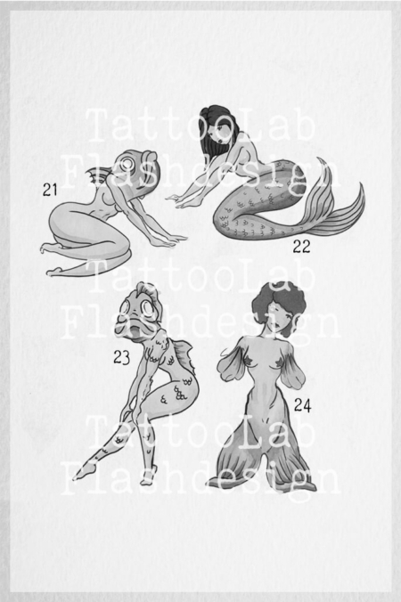 Zeemeerminnen tattoo ontwerpen door Aaron