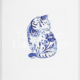 Kat in Delfts Blauwe stijl, handgemaakt tattoo ontwerp door Francine