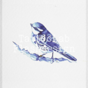 Pimpelmees in Delfts Blauwe stijl, handgemaakt tattoo ontwerp door Francine