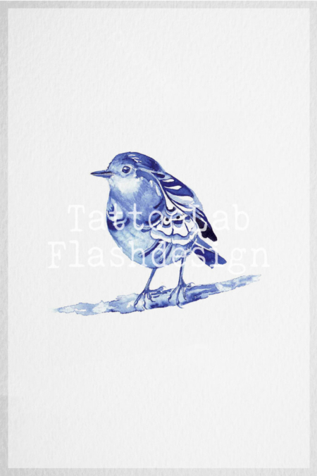 Roodborst in Delfts Blauwe stijl, handgemaakt tattoo ontwerp door Francine