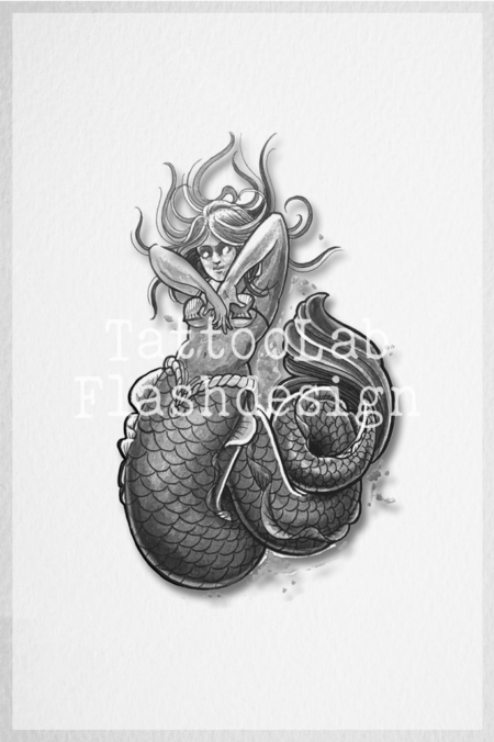 Tattoo ontwerp van een zeemeermin door Jeroen