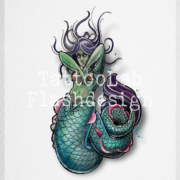Full colour tattoo ontwerp van een zeemeermin