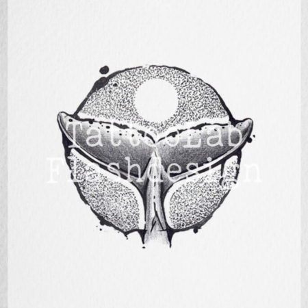 Tattoo ontwerp van een walvisstaart met dotwork en brushstroke