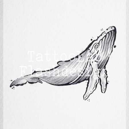 Tattoo ontwerp van een walvis in handgemaakte brushstroke stijl