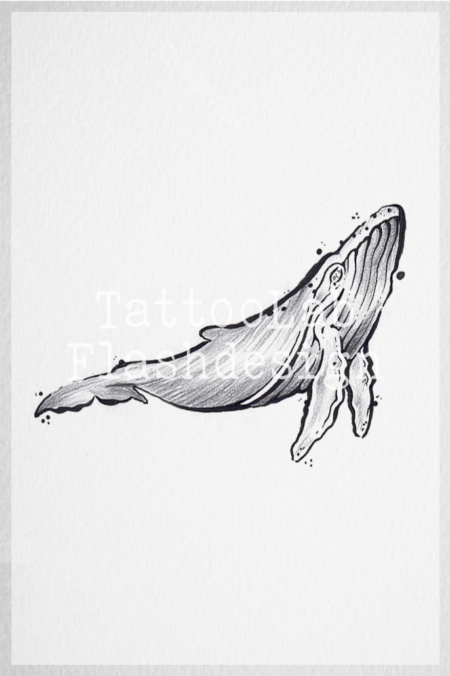 Tattoo ontwerp van een walvis in handgemaakte brushstroke stijl