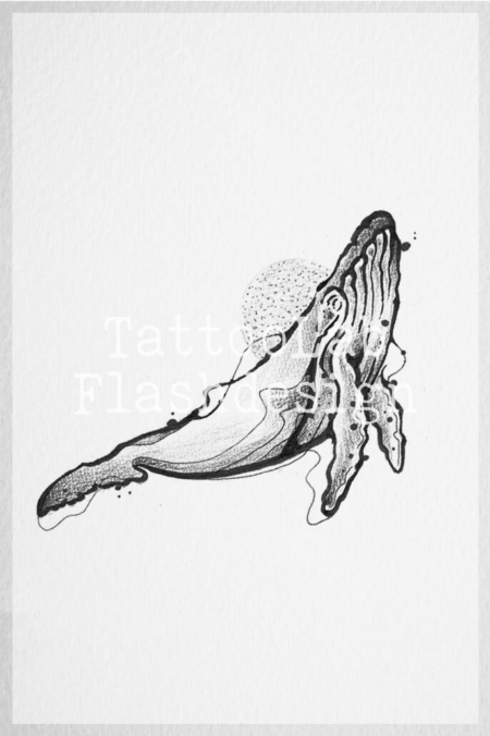 Tattoo ontwerp van een walvis in handgemaakte brushstroke stijl