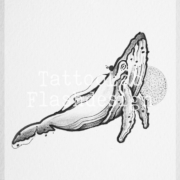 Tattoo ontwerp van een walvis in handgemaakte brushstroke stijl