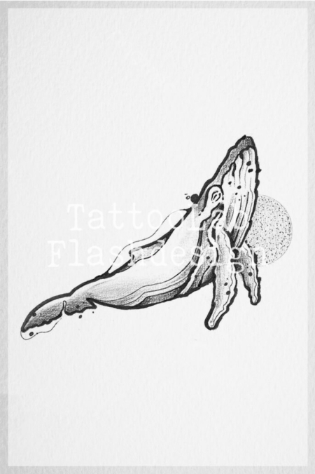 Tattoo ontwerp van een walvis in handgemaakte brushstroke stijl