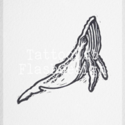 Tattooflash ontwerp van een walvis in handgemaakte lino stijl