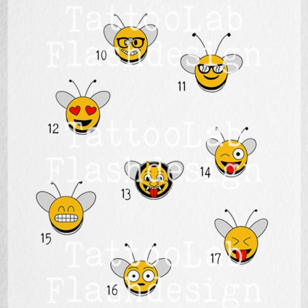 Full color tattoo ontwerpen van emoticons in een bijenstijl