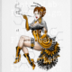 Full color tattoo ontwerp van een pinup in de stijl van een bij