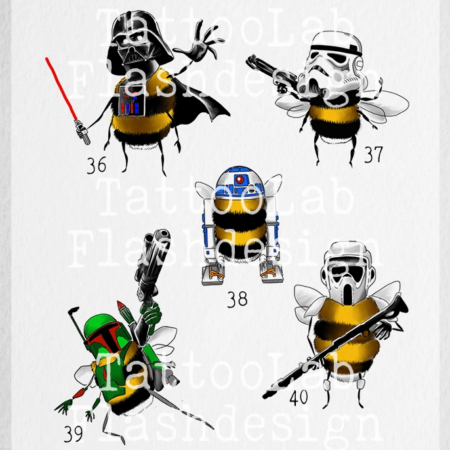 Tattoo designs van een bij in Star Wars thema in kleur