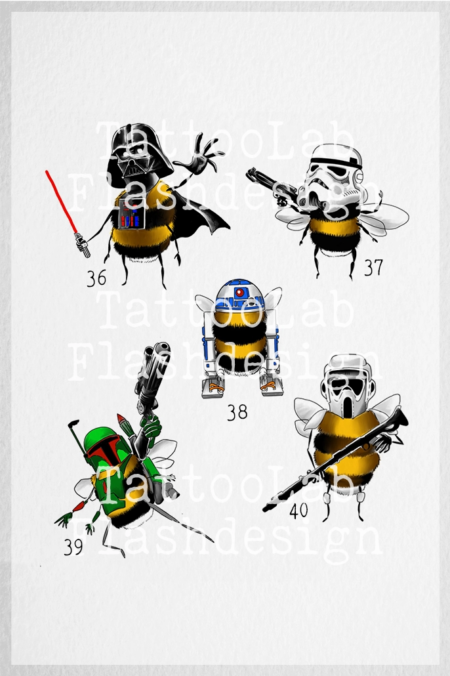 Tattoo designs van een bij in Star Wars thema in kleur