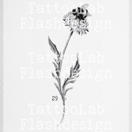 Grote tattoo design van een bij met bloem in watercolour stijl