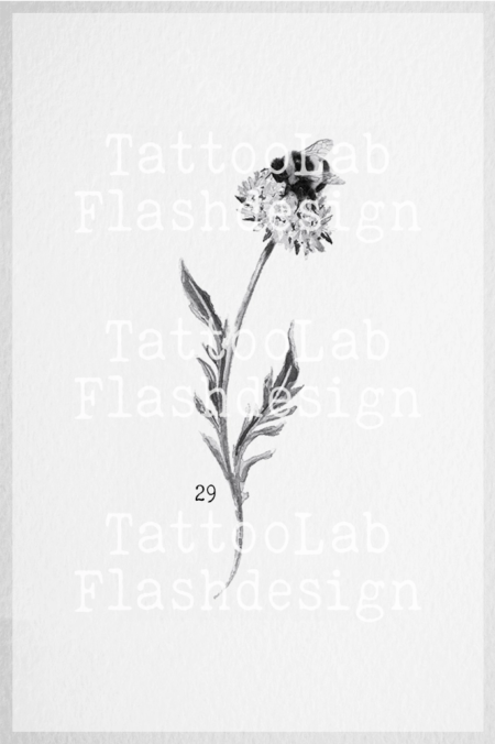 Grote tattoo design van een bij met bloem in watercolour stijl