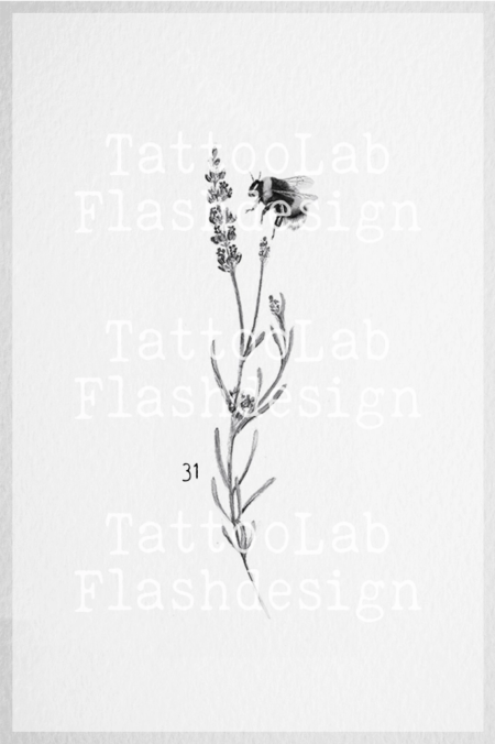 Grote tattoo design van een bij met lavendel in watercolour stijl
