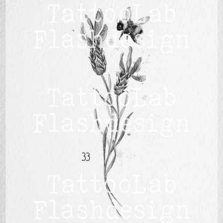 Grote tattoo design van een bij met bloem in watercolour stijl
