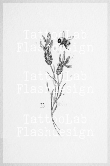 Grote tattoo design van een bij met bloem in watercolour stijl