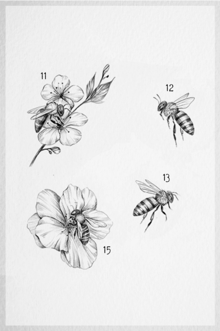 Tattoo ontwerp van een bij in illustratieve stijl