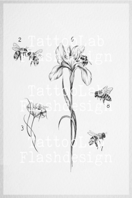 Tattoo ontwerp van een bij in illustratieve stijl